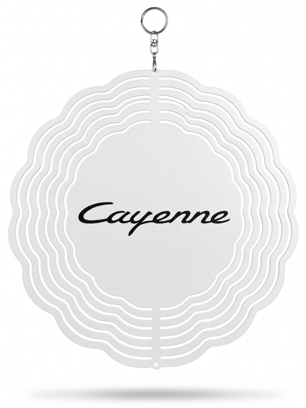 10" Porsche Cayenne Script Kinetic Wind Spinner - White Metal Yard Decor